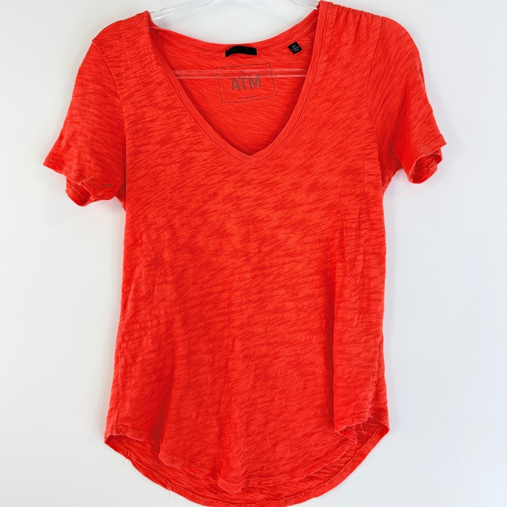 ATM Anthony Thomas Melillo V-Neck Tee Womens S Coral Slub Cotton AW1003-FK